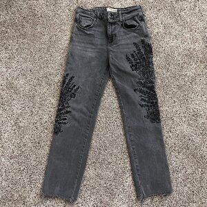 We The Free Faded Black Embroidered Floral Jeans size 27